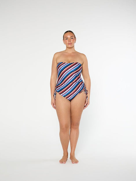 Metallic Stripe Side String Bandeau One Piece