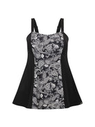 Ghost mannequin of black and white paisley print swim dress for curve women