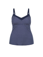 Ghost mannequin navy and white dots tankini