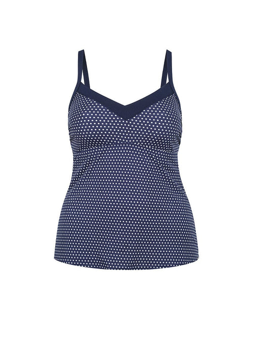 Ghost mannequin navy and white dots tankini