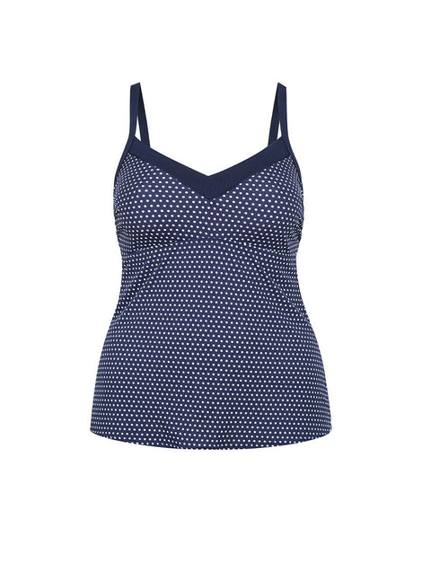 Chlorine Resistant Navy & White Dots Underwire Tankini Top