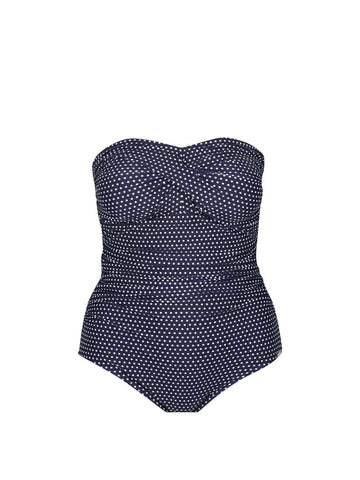 Navy & White Dots Twist Front Bandeau One Piece