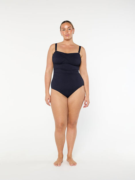 Honey Comb Navy Twist Front Bandeau One Piece