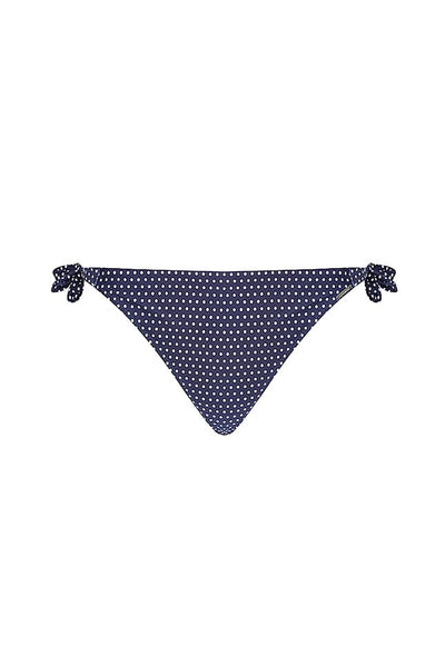 ghost mannequin of navy polkadot tie side bikini pant