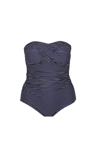 Navy & White Dots Twist Front Bandeau One Piece