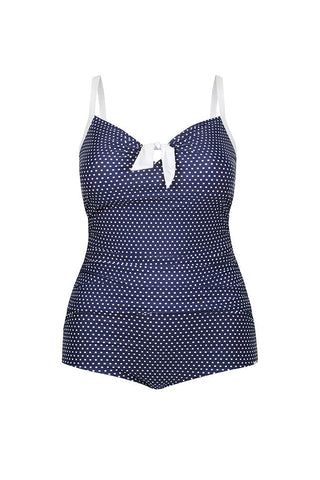 Navy & White Dots Boyleg One Piece With Bow