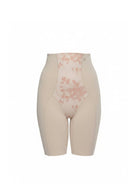 Beige shapewear with floral pattern on a white background