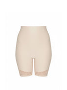 Beige shapewear shorts on a white background