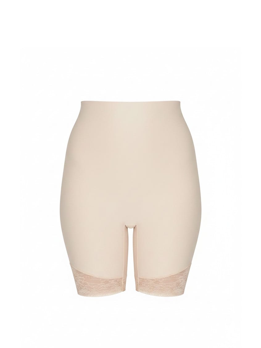 Beige shapewear shorts on a white background