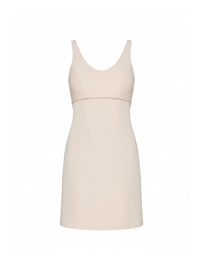 Beige sleeveless dress on a white background