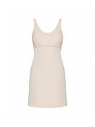 Beige sleeveless dress on a white background