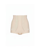 Beige high-waisted shorts on a white background