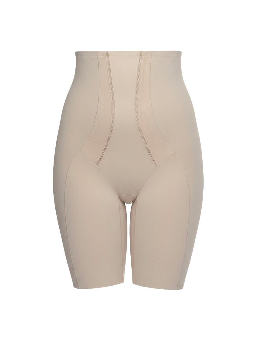 Beige shapewear shorts on a white background
