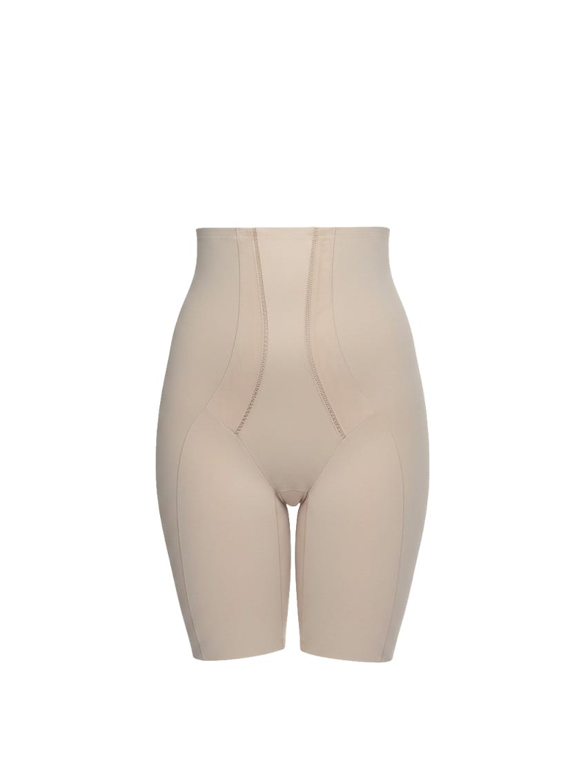 Beige shapewear shorts on a white background