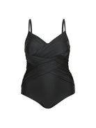 Ghost mannequin black criss cross one piece swimsuit
