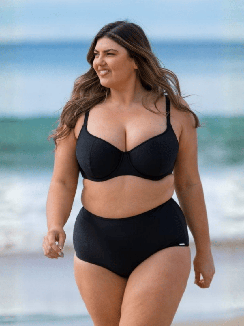 Plain black underwire bikini top for G cup