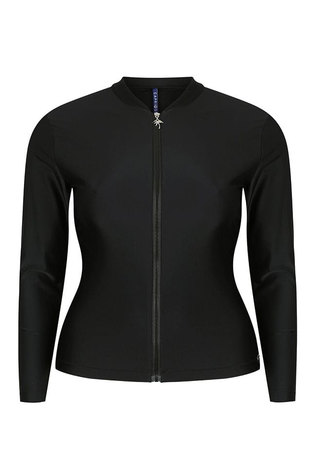 Ladies Black Long Sleeve Plus Size Rash Vest | Curvy Swimwear Australia