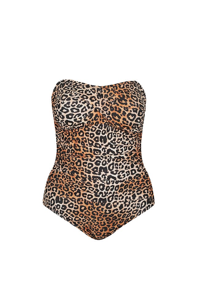 ghost mannequin image strapless bandeau one piece in leopard print