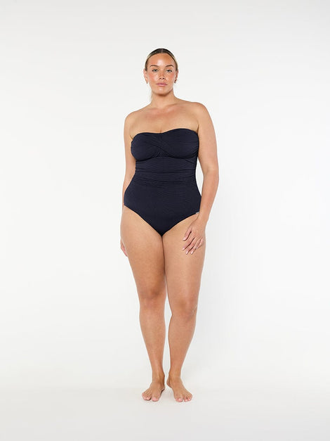 Honey Comb Navy Twist Front Bandeau One Piece