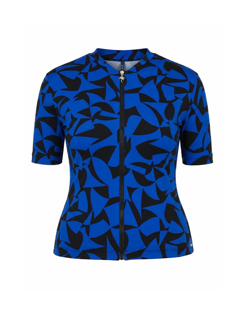 Blue and black patterned shirt on a white background