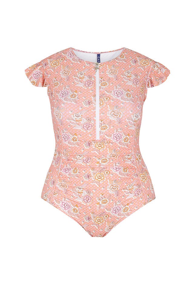 Ghost mannequin blush pink floral frill sleeve one piece
