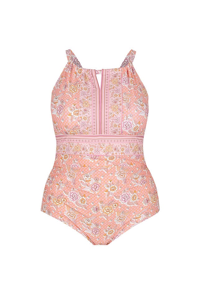 Ghost mannequin pink floral high neck one piece