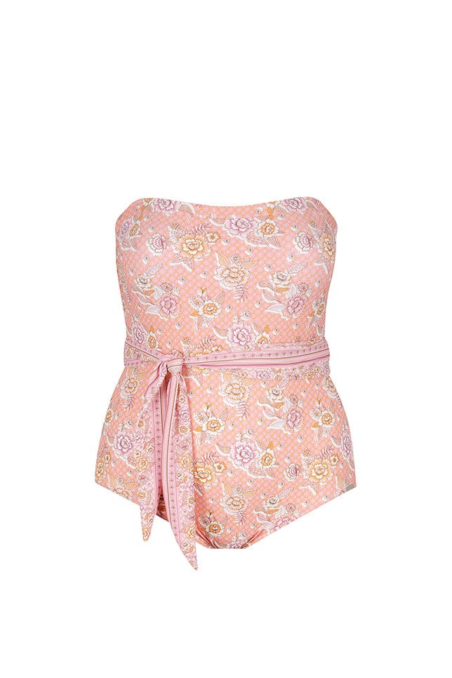 Ghost mannequin pink floral bandeau one piece
