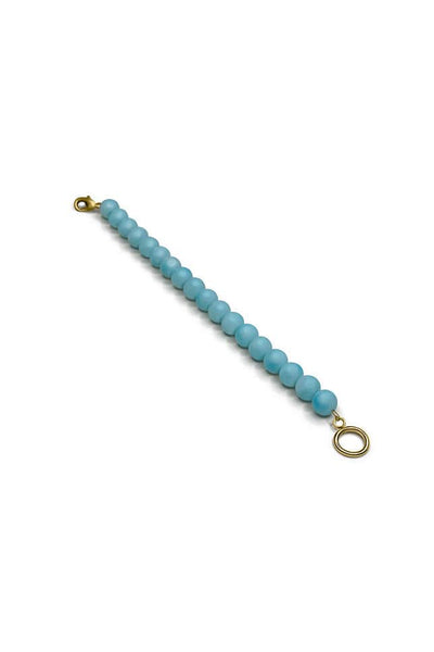 Light Blue womens beaded chain necklace with gold clasp and hanging pendants