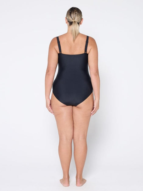 Plain Black Twist Front Bandeau One Piece