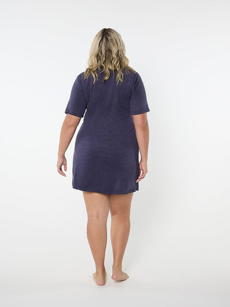 Terry Towelling Zip Through Dress Navy