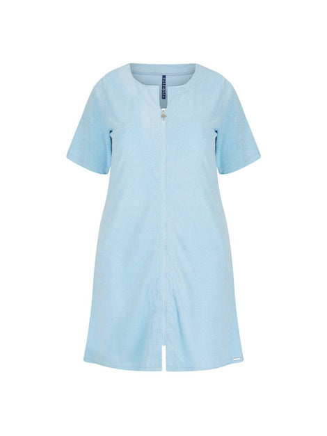 Terry Towelling Zip Through Dress Light Blue