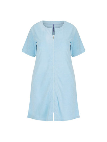 Terry Towelling Zip Through Dress Light Blue