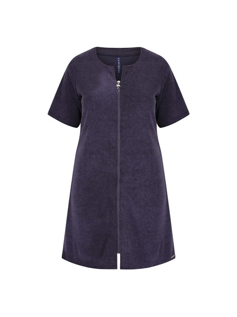 Terry Towelling Zip Through Dress Navy
