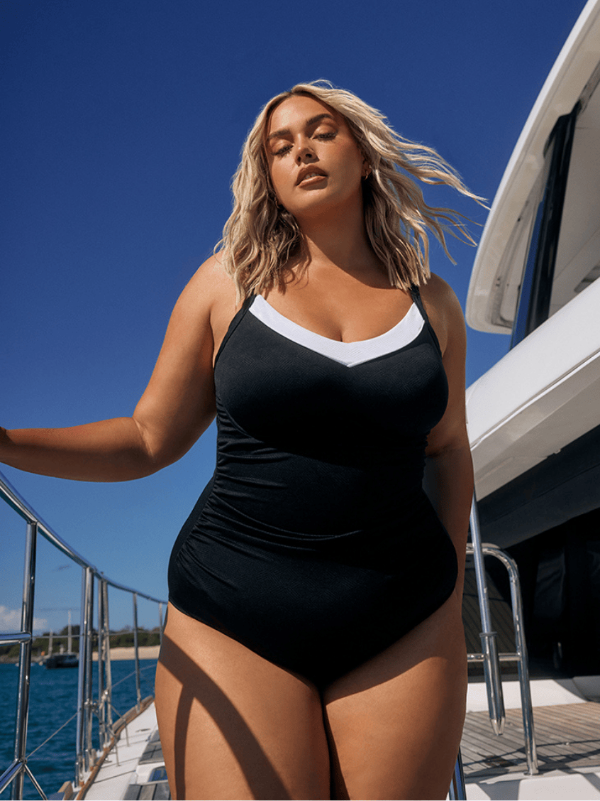 Acapulco Black and White V Neck Underwire One Piece