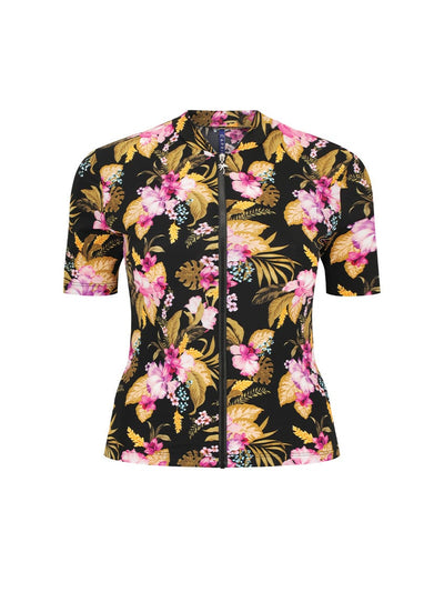 Ghost mannequin of short sleeve short vest in tropical floral print