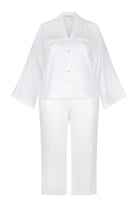 ghost mannequin white cotton crepe lounge wear set with button through shirt top