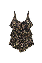 Ghost mannequin black floral ruffle tankini top swimwear