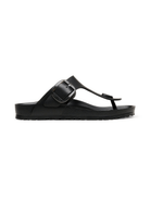 Black slide sandal on a white background