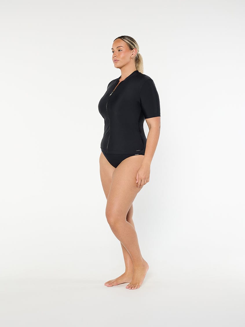 Plain Black Short Sleeve Rash Vest
