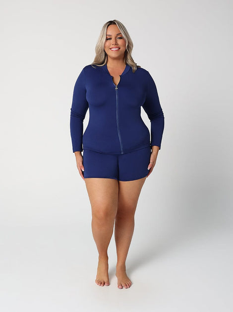 Chlorine Resistant Plain Navy Long Sleeve Rash Vest