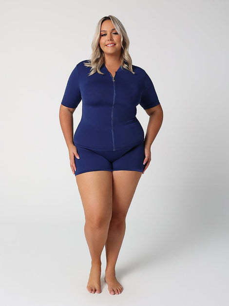 Chlorine Resistant Navy Wetshirt Short Sleeve Rash Vest