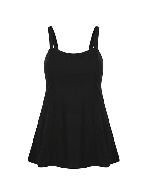 Chlorine Resistant Black Wide Strap Swim Dress - NO PANT