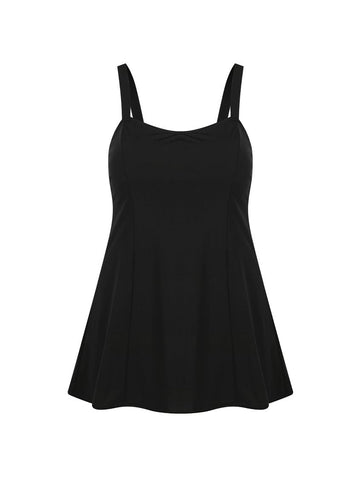 Chlorine Resistant Black Wide Strap Swim Dress - NO PANT