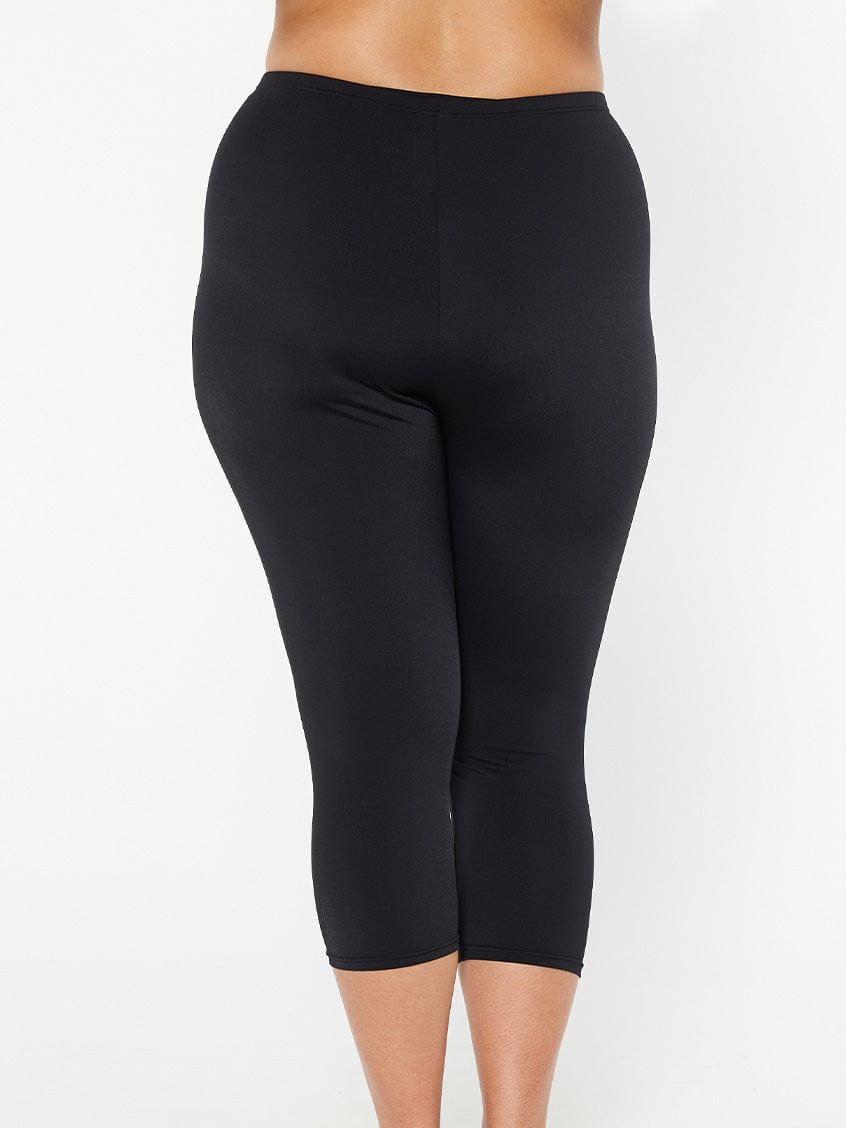 model showing back of black chlorine resistant swim tights