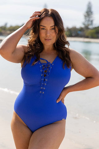 Lace Up One Piece Royal Blue