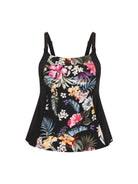 Ghost mannequin of black floral pool proof tankini top