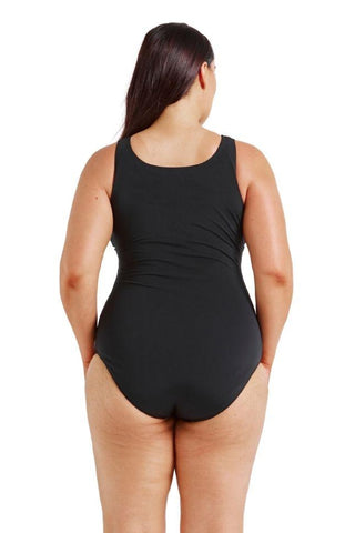 Chlorine Resistant Luxe Sport Black Sleeveless Zip Front One Piece
