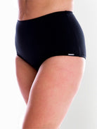 model wearing black high waisted bottom