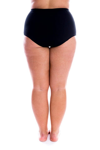 Chlorine Resistant Plain Black High Waist Bikini Bottoms