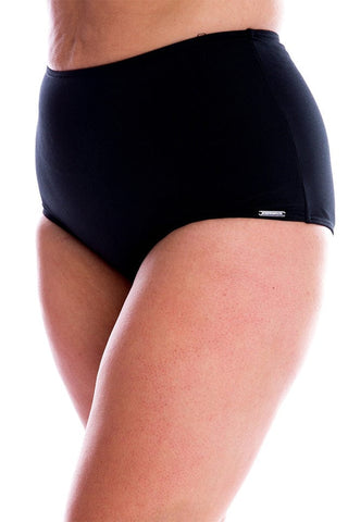 Chlorine Resistant Plain Black High Waist Bikini Bottoms